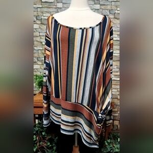 ABSOLUTELY‎ FAMOUS Multicolor Striped Top Asymmetrical Scrunch Hem